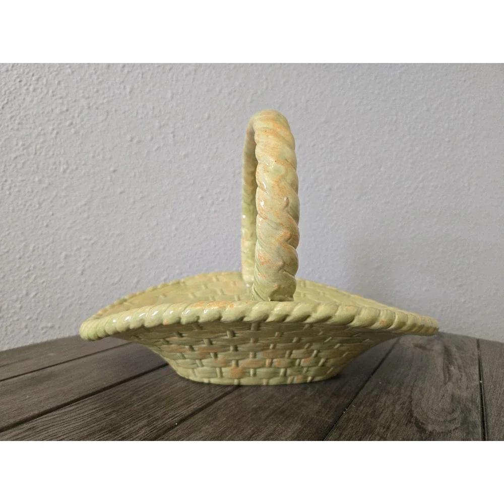 Vintage Atlantic Mold Ceramic Hand Painted Basket  Spring Easter Centerpiece